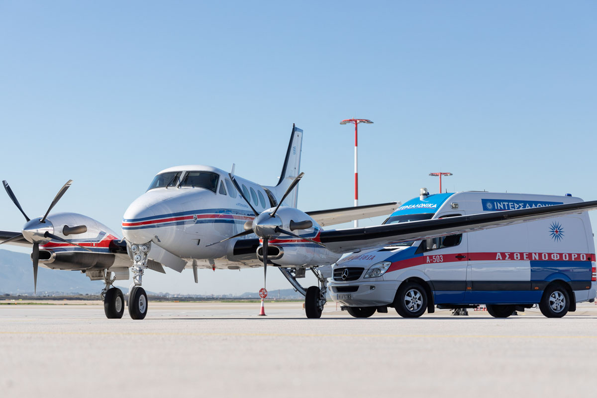 Medical air-transport to hospital with airplane and ground ambulance